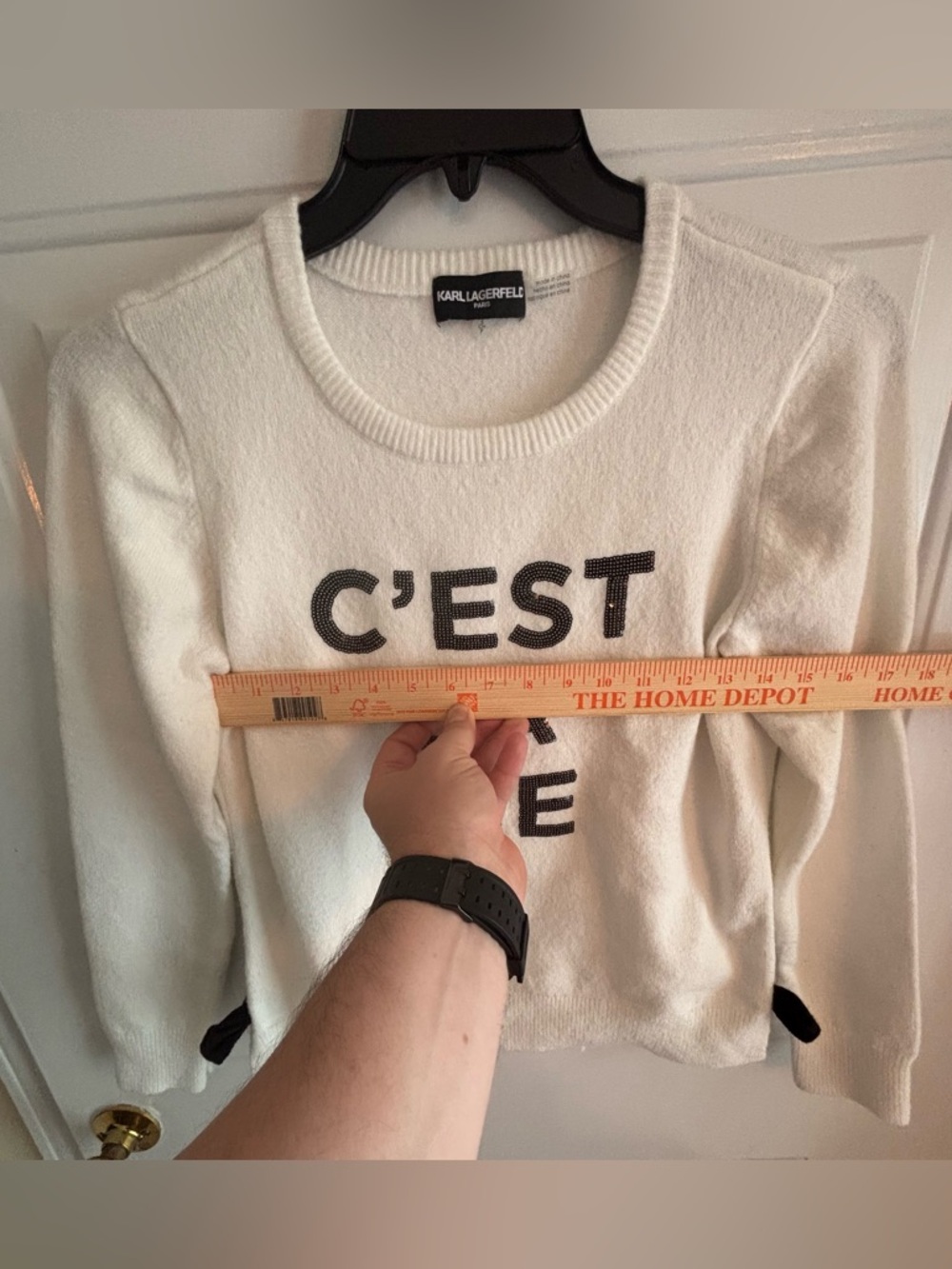 Karl Lagerfeld Paris C’est La Vie Sweater Small Ivory Bow Detail Knit - Picture 7 of 9